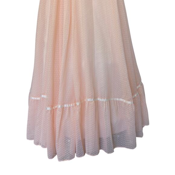 Gunne Sax Pink Maxi Dress Size S 9 Lace Prairie Swiss Dot Peach Vintage 70s - Picture 8 of 13